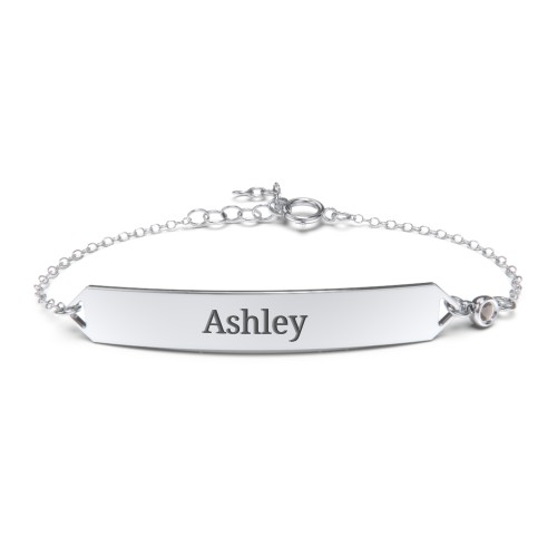 Engravable Classic Bracelet with Birthstone – Sterling Silver with Smokey Quartz