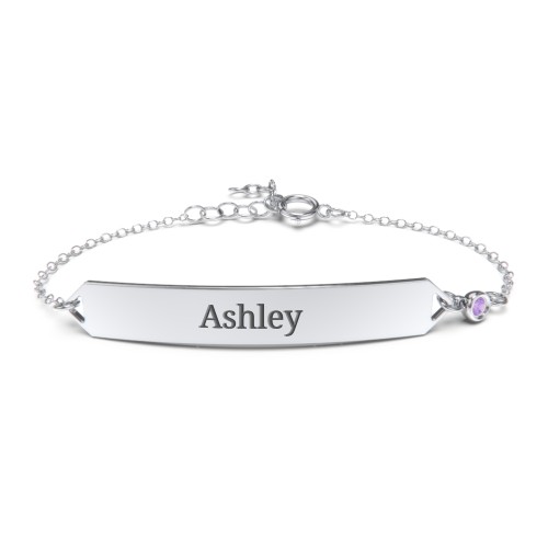 Engravable Classic Bracelet with Birthstone – Sterling Silver with Amethyst