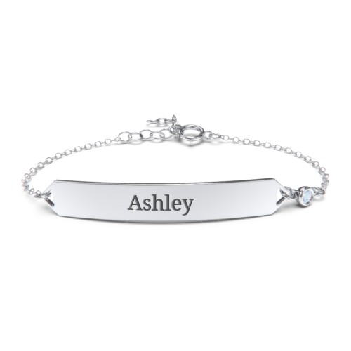 Engravable Classic Bracelet with Birthstone – Sterling Silver with Blue Topaz