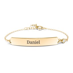 Engravable Classic Bracelet with Birthstone in 10K Solid Yellow Gold with Blue Topaz