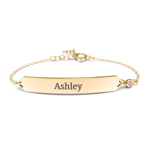 Engravable Classic Bracelet with Birthstone – 10K Yellow Gold with Amethyst
