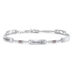 Engravable Family Bracelet with Baguette Birthstones (1-5 Stones) in 925 Sterling Silver with Smokey Quartz, Blue Sapphire, and Citrine