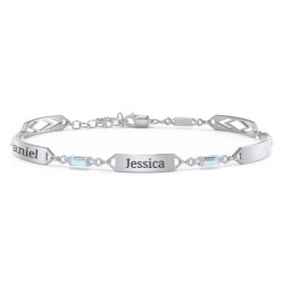Engravable Family Bracelet with Baguette Birthstones (1-5 Stones) in 925 Sterling Silver with Blue Topaz, Blue Sapphire, and Citrine