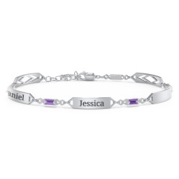 Engravable Family Bracelet with Baguette Birthstones (1-5 Stones) in 925 Sterling Silver with Amethyst, Blue Sapphire, and Citrine