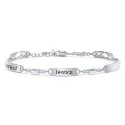 Engravable Family Bracelet with Baguette Birthstones (1-5 Stones) in 925 Sterling Silver with Aquamarine, Blue Sapphire, and Citrine