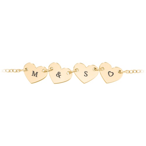 Engravable 4 Hearts Bracelet – 18K Gold Plated Silver