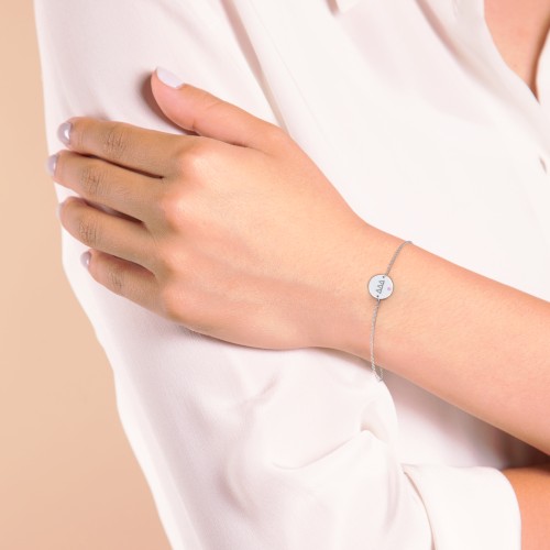 Engravable Disc Sorority Bracelet with Accent Stone – Sterling Silver with Red Premium Zirconia