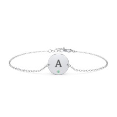 Engravable Disc Bracelet with Accent Stone – 18K Gold Plated Silver with Green Premium Zirconia