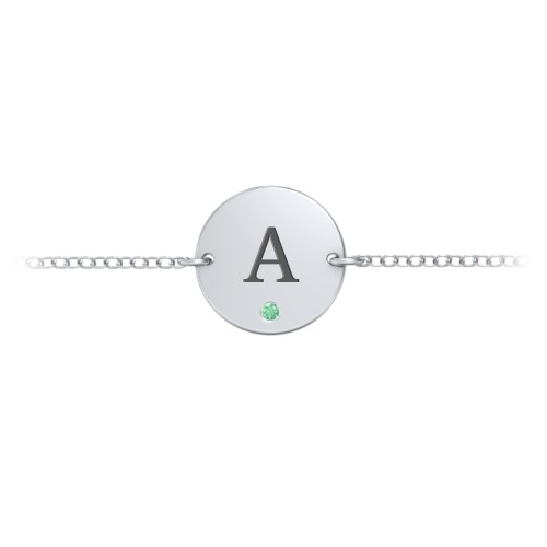 Engravable Disc Bracelet with Accent Stone – Sterling Silver with Green Premium Zirconia