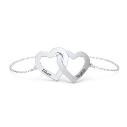 Engravable Interlocking Hearts Bracelet in 925 Sterling Silver