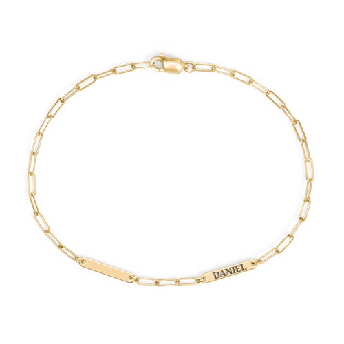 Mini Paper Clip Chain Bracelet with 1 - 4 Engravable Bars – 18K Gold Plated Silver