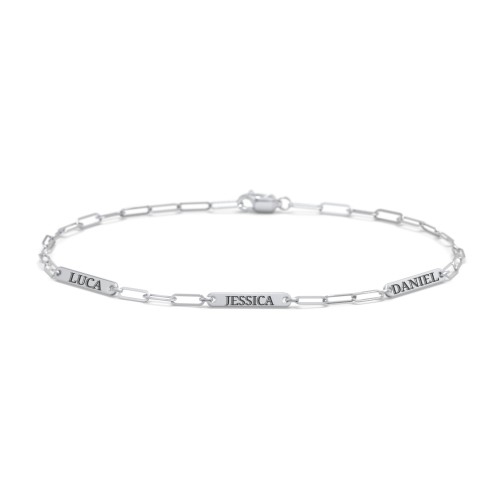 Mini Paper Clip Chain Bracelet with 1 - 4 Engravable Bars – Sterling Silver