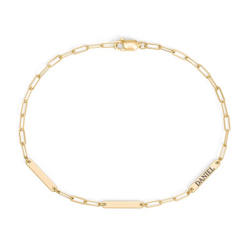 Mini Paper Clip Chain Bracelet with 1 - 4 Engravable Bars – 10K Yellow Gold