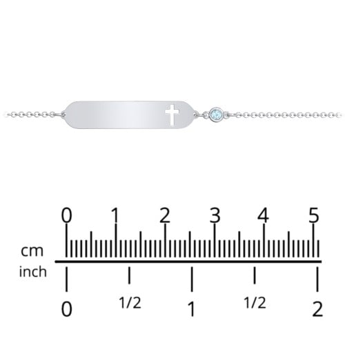 Engravable Small ID Bracelet with Cross and Birthstone
