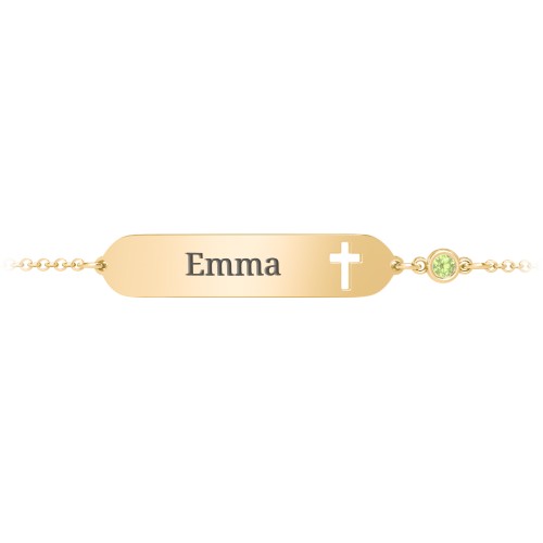 Engravable Small ID Bracelet with Cross and Birthstone