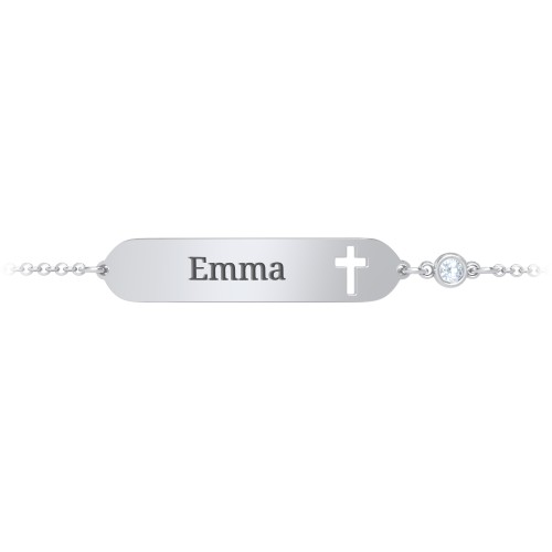 Engravable Small ID Bracelet with Cross and Birthstone
