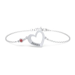 Engravable Open Heart Bracelet with Birthstone