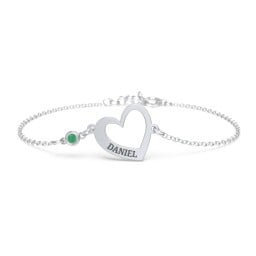Engravable Open Heart Bracelet with Birthstone