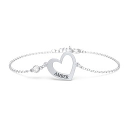 Engravable Open Heart Bracelet with Birthstone in 925 Sterling Silver with Diamond