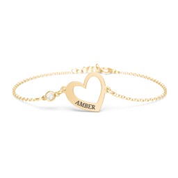 Engravable Open Heart Bracelet with Birthstone in 18K Gold Plated Silver with Diamond