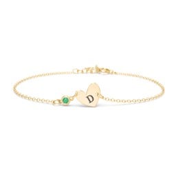 Initial Heart Bracelet with Birthstone