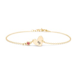 Initial Heart Bracelet with Birthstone in 18K Gold Plated Silver with Garnet
