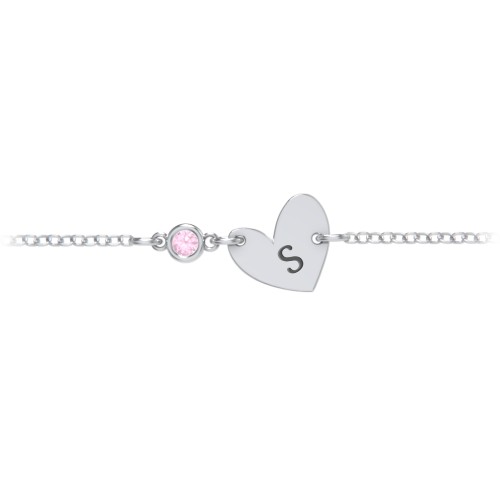 Initial Heart Bracelet with Birthstone – Sterling Silver with Pink Tourmaline