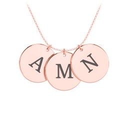 Engravable 3 Disc Pendant in 10K Solid Rose Gold with Ruby, Amethyst Premium Zirconia, Blue Sapphire, and Blue Topaz