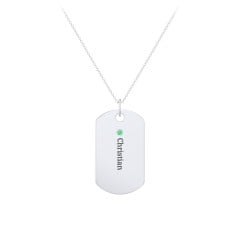 Engravable Dog Tag Necklace with 1 Birthstone
