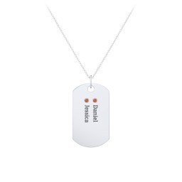 Engravable Dog Tag Necklace with 2 Birthstone in 925 Sterling Silver with Garnet