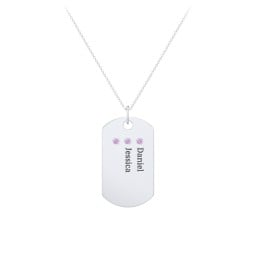 Engravable Dog Tag Necklace with 3 Birthstone
