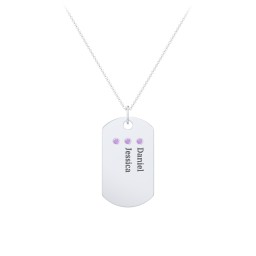 Engravable Dog Tag Necklace with 3 Birthstone
