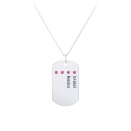 Engravable Dog Tag Necklace with 4 Birthstone