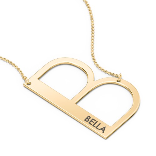 Engravable Asymmetrical Initial Necklace - B – 18K Gold Plated Silver