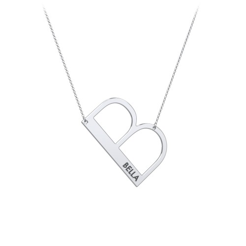 Engravable Asymmetrical Initial Necklace - B – Sterling Silver