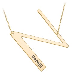 Engravable Asymmetrical Initial Necklace - N in 18K Gold Plated Silver