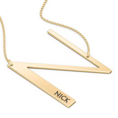 Engravable Asymmetrical Initial Necklace - N – 18K Gold Plated Silver