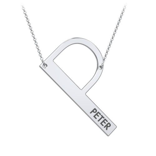 Engravable Asymmetrical Initial Necklace - P – Sterling Silver