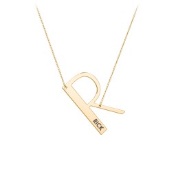 Engravable Asymmetrical Initial Necklace - R in 18K Gold Plated Silver