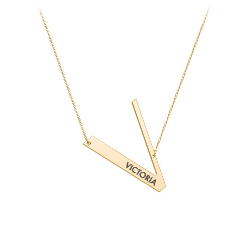 Engravable Asymmetrical Initial Necklace - V – 18K Gold Plated Silver