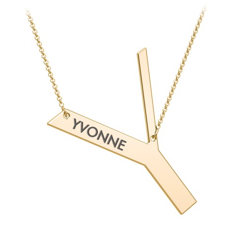 Engravable Asymmetrical Initial Necklace - Y – 18K Gold Plated Silver