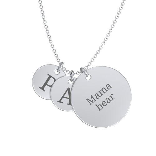 Engravable Mama Bear & 2 Cub Disc Necklace – Sterling Silver