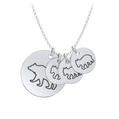 Engravable Mama Bear & 3 Cub Disc Necklace – Sterling Silver