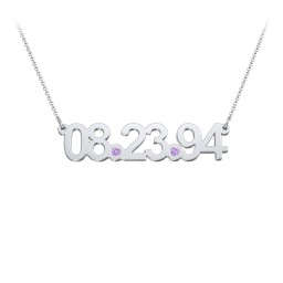 Date Necklace with Birthstones in 925 Sterling Silver with Amethyst