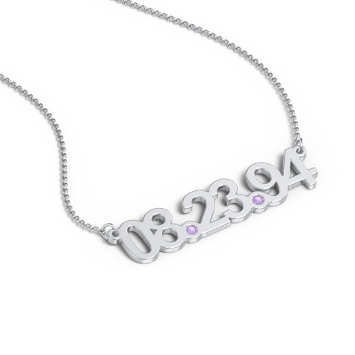 Date Necklace with Birthstones – Sterling Silver with Amethyst