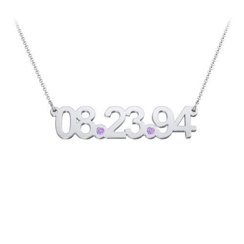 Date Necklace with Birthstones – Sterling Silver with Amethyst