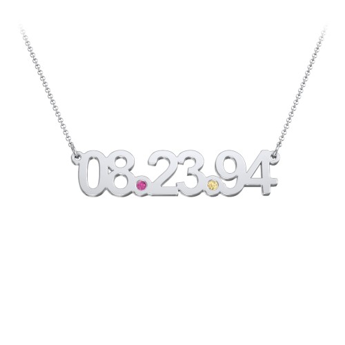 Date Necklace with Birthstones – Sterling Silver with Ruby and Citrine