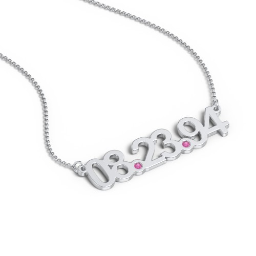 Date Necklace with Birthstones – Sterling Silver with Ruby