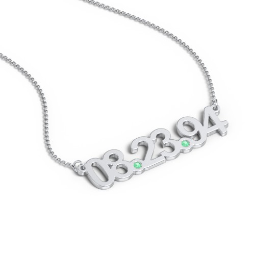 Date Necklace with Birthstones – Sterling Silver with Emerald