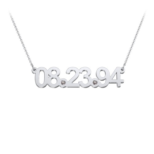 Date Necklace with Birthstones – Sterling Silver with Smokey Quartz